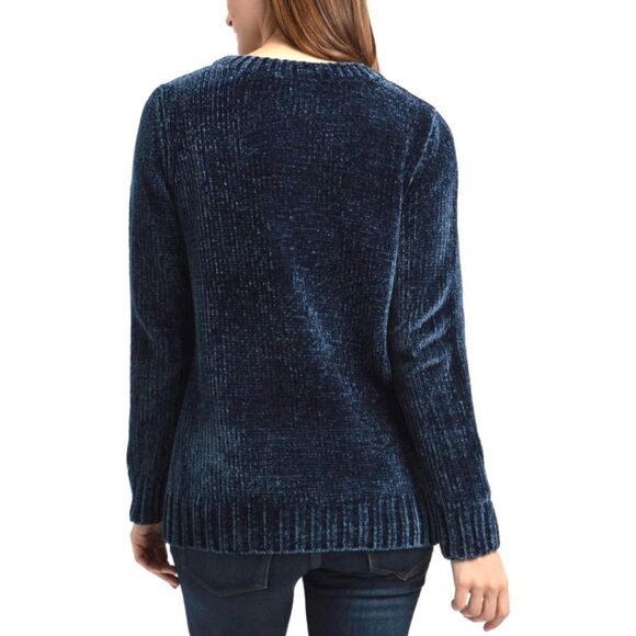 Orvis Dark Teal Blue Chenille ribbed soft fuzzy knit crewneck sweater womens XL - Picture 2 of 6